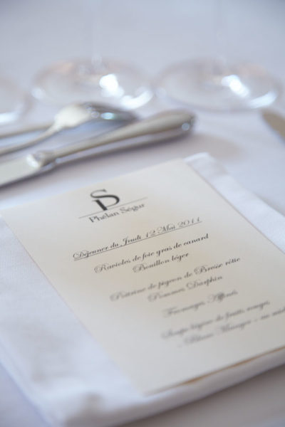 The lunch menu prepared at the chateau The lunch menu prepared at the chateau