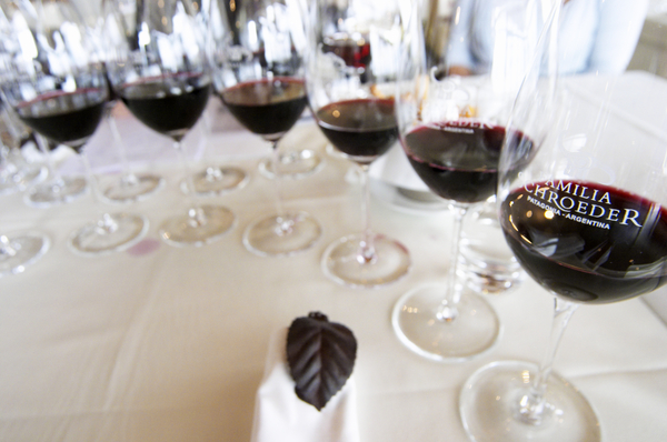 Table set for lunch and a wine tasting