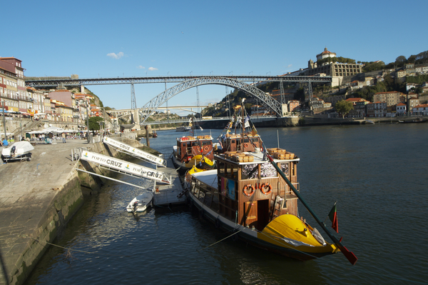 A boat on the Douro river in the Porto harbour