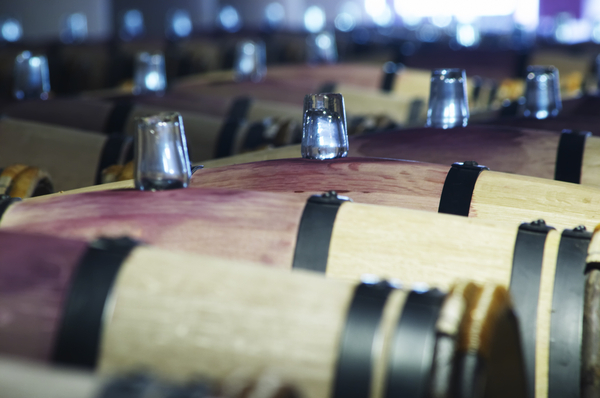 Wine slowly aging in the barrel cellar