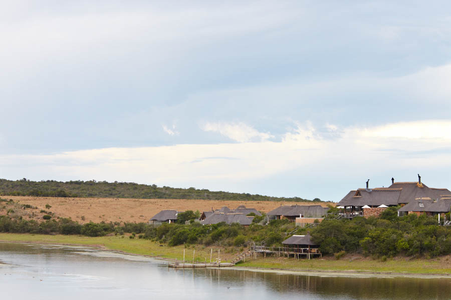 One of the safari lodges are by a small lake