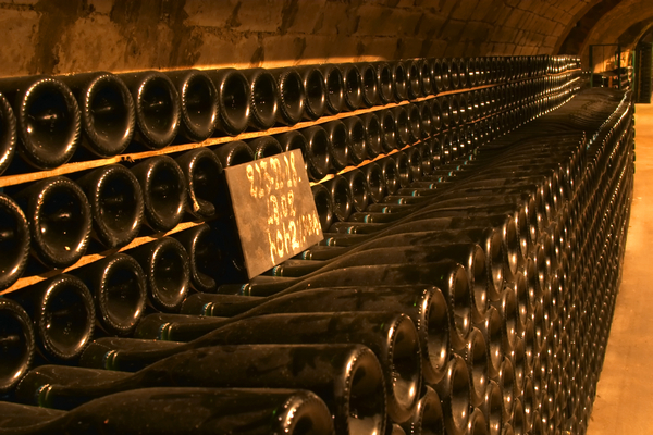 Thousands of champagne bottles in the cellar