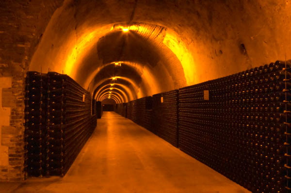 Thousands of champagne bottles in the cellar