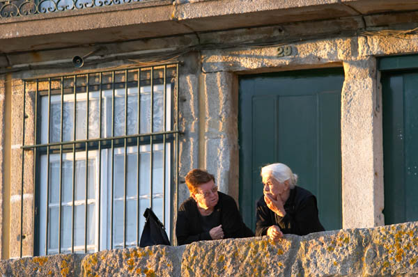Two old ladies talking, Cais da Ribeira, Porto, Portugal