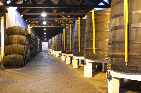 Wooden vats in a port lodge, Vila Nova de Gaia, Portugal