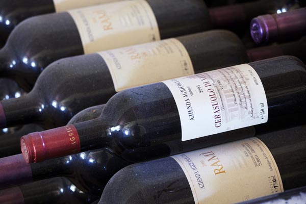 Wine bottles in a cellar in Sicily