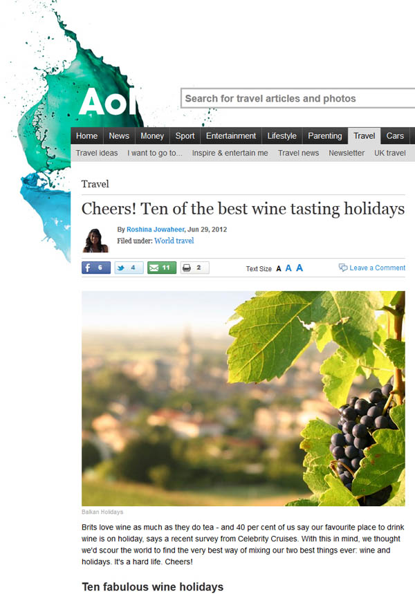 AOL Travel on the best wine tour vacations 1