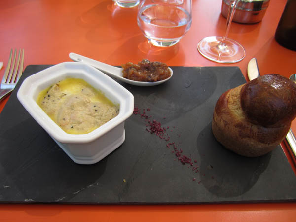A delicious foie gras de canard at a country side restaurant surrounded by vineyards
