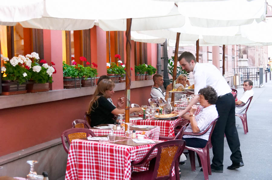 Restaurant terrace in Colmar, Alsace