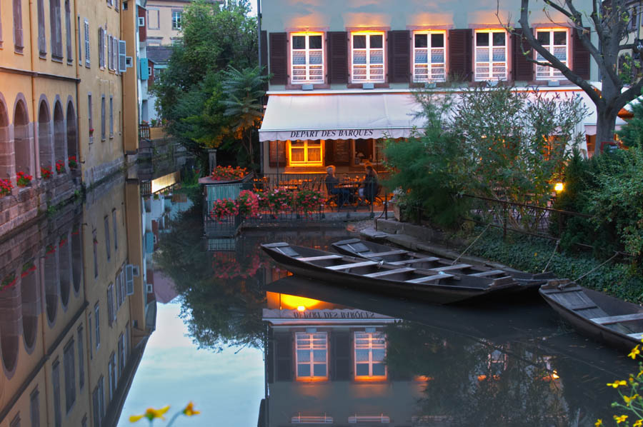 Punt boats in Little Venice, 'La Petite Venise', Colmar, Alsace