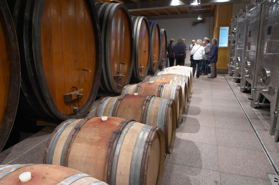 Wooden vats and barrels in a winery in Kaysersberg, Alsace