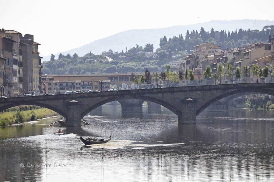 A gondola on the Arno River in Florence