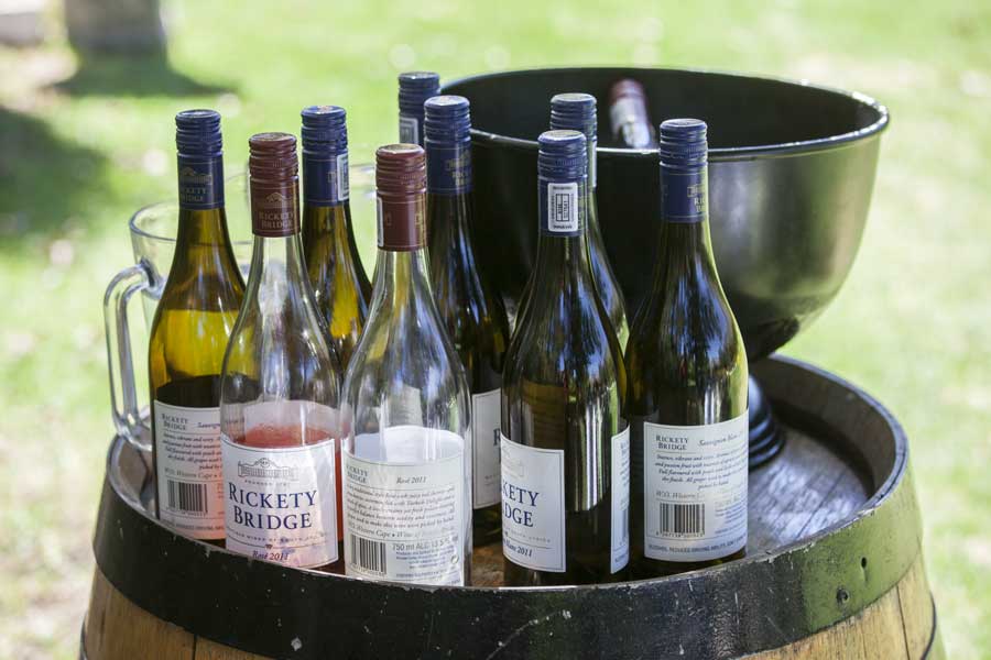 Tasting wines in the garden at Rickety Bridge Winery in Franschhoek, South Africa