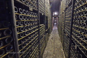 Old bottles in the wine cellar