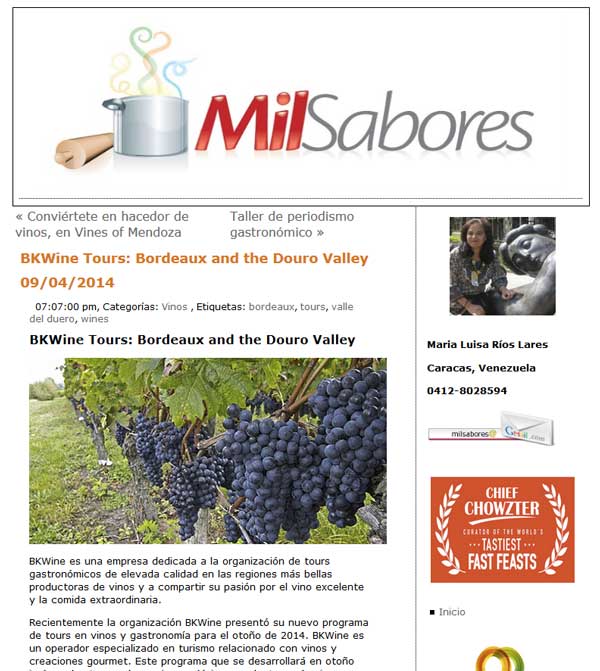 Milsabores article on BKWine wine tours