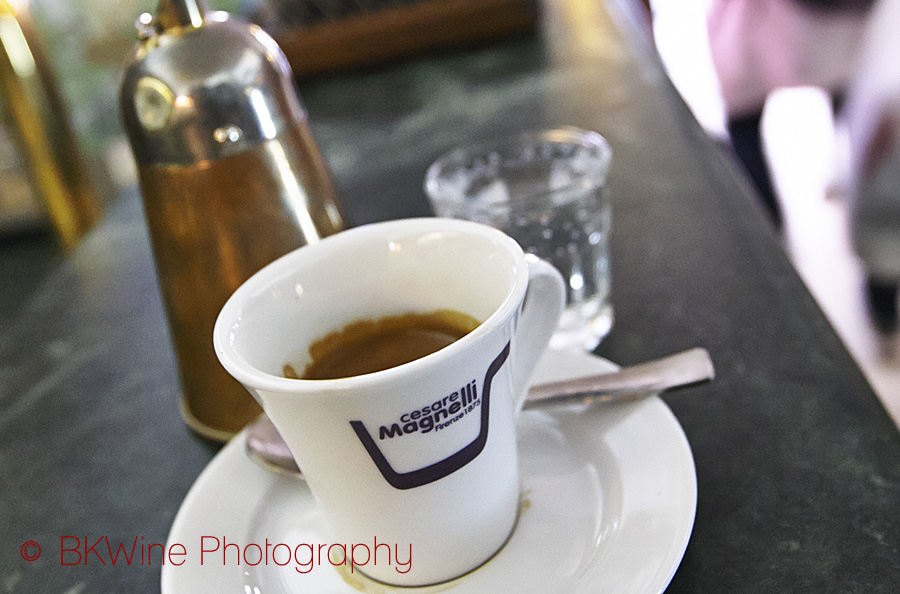 A cup of strong espresso in a café