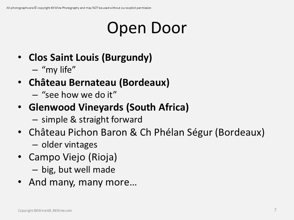 Examples of Open Door Wine Tourism