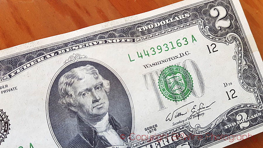 American dollars, an unusual two dollar bill