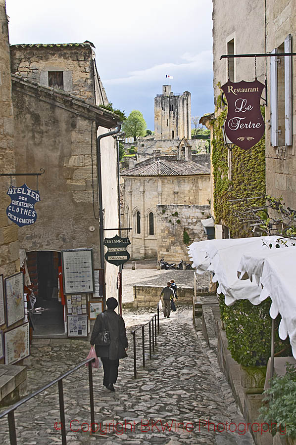 A cobble stone street and the Chateau du Roy in Saint Emilion