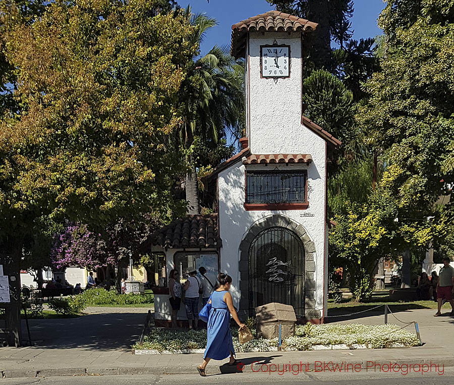 The clock tower on Plaza de Armas in Santa Cruz, Colchagua