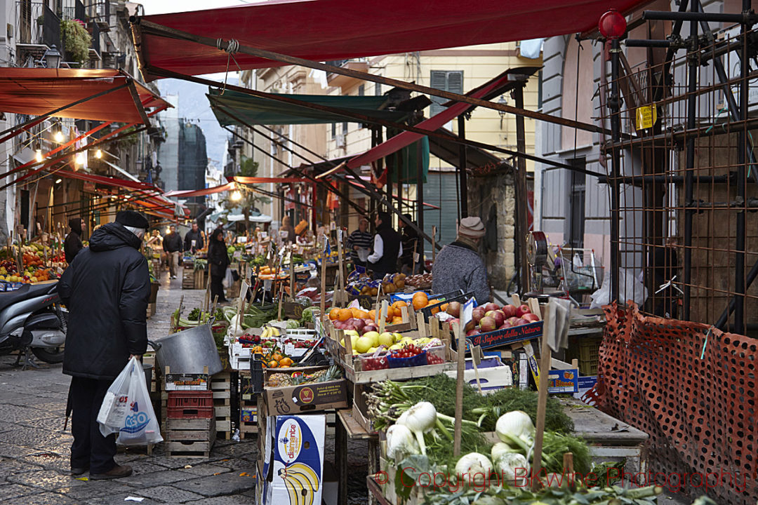 Fresh fruit and vegetables on a street food market