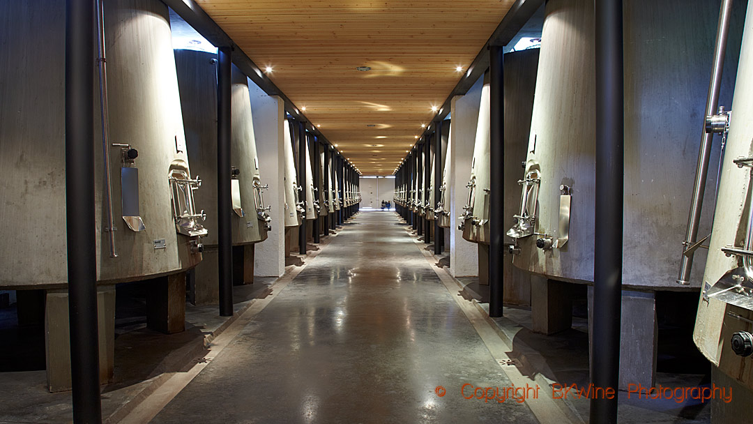 Gleaming new concrete fermentation vats in a grand chateau, Bordeaux