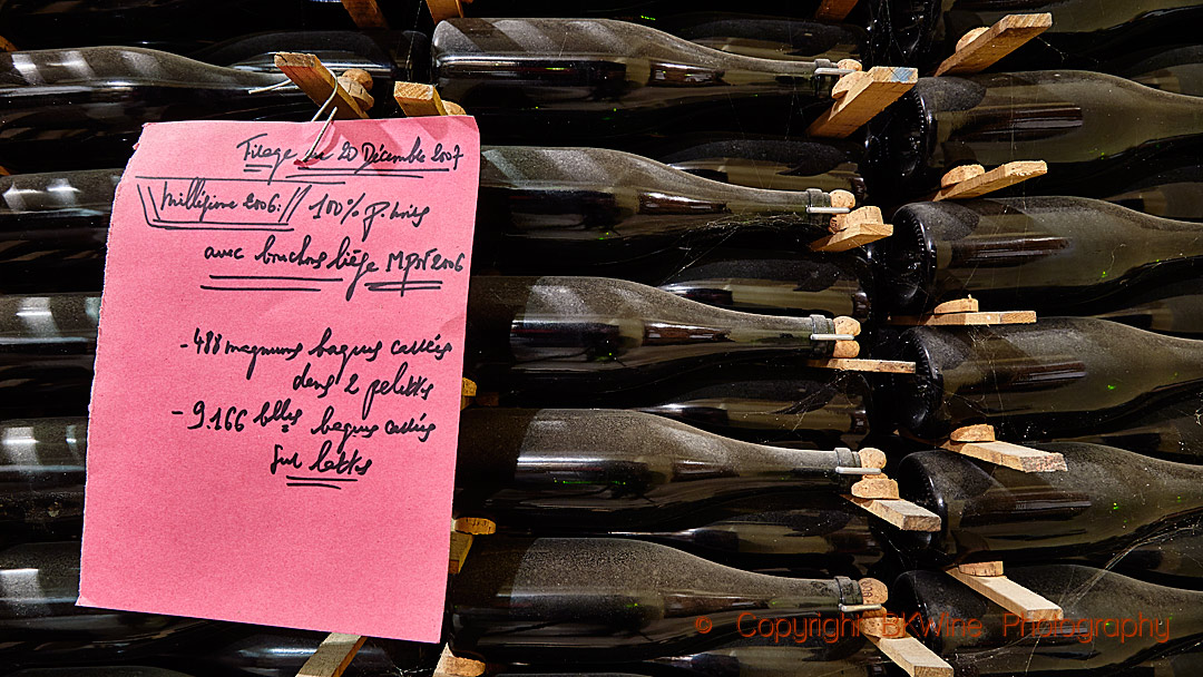 Bottles resting in a cellar in Champagne