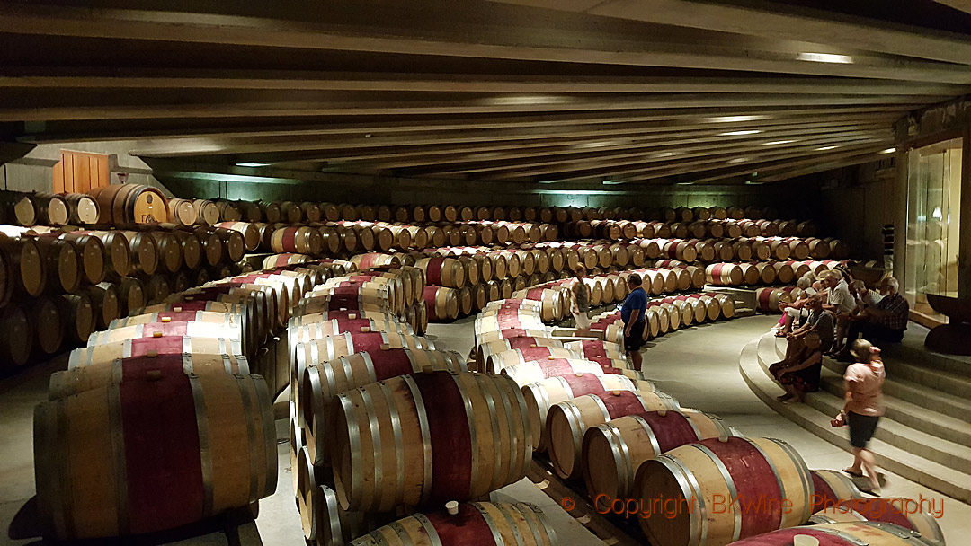 The elegant barrel cellar in a winery in Apalta, Chile