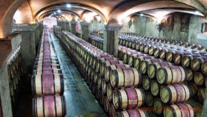 A barrel cellar in a chateau in Bordeaux