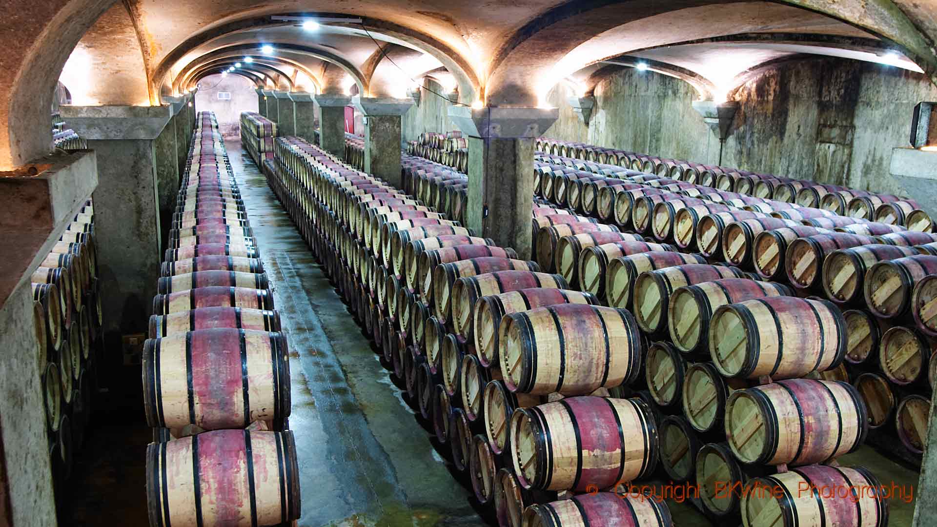 A barrel cellar in a chateau in Bordeaux