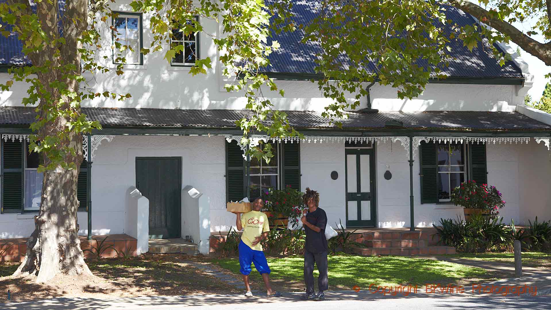 Grocery delivery in Stellenbosch to a Cape Dutch style house, South Africa