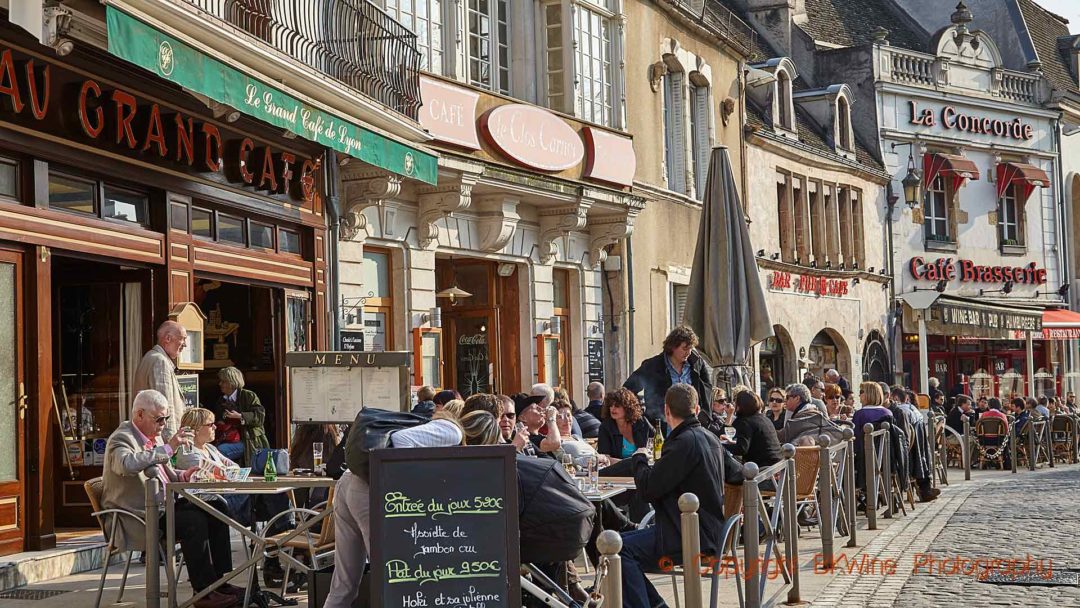 Enjoying the sunshine in a café in Beaune, Burgundy