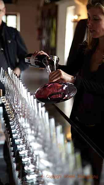 Decanting wine and preparing the tasting