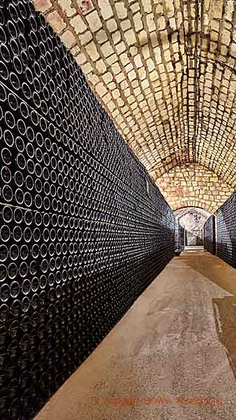 Many thousands of bottles resting in a cellar in Champagne