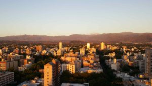 Sunrise over Mendoza City and the Andes