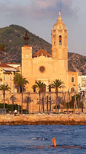The beautiful beach and the famous church in Sitges
