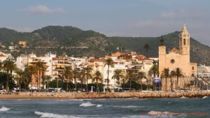 The beautiful beach and the famous church in Sitges