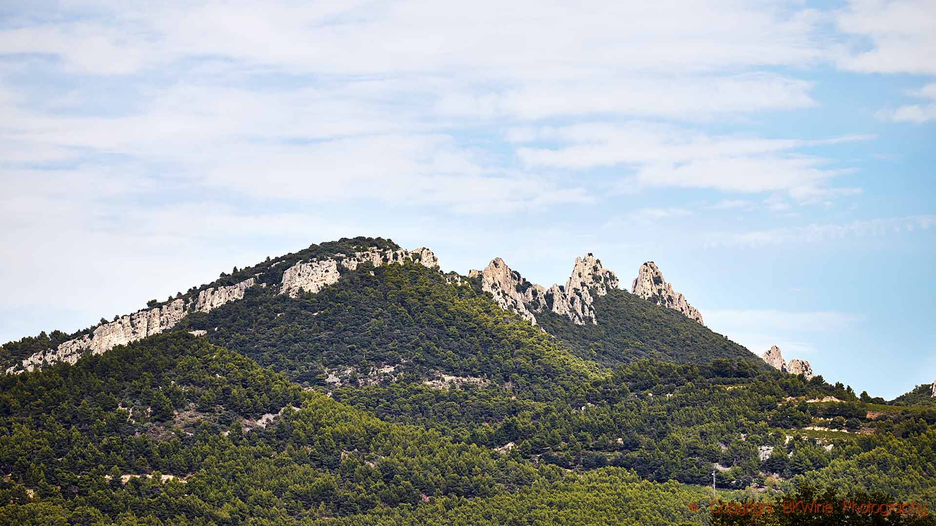 The Dentelles de Montmirail mountains in the Rhone Valley