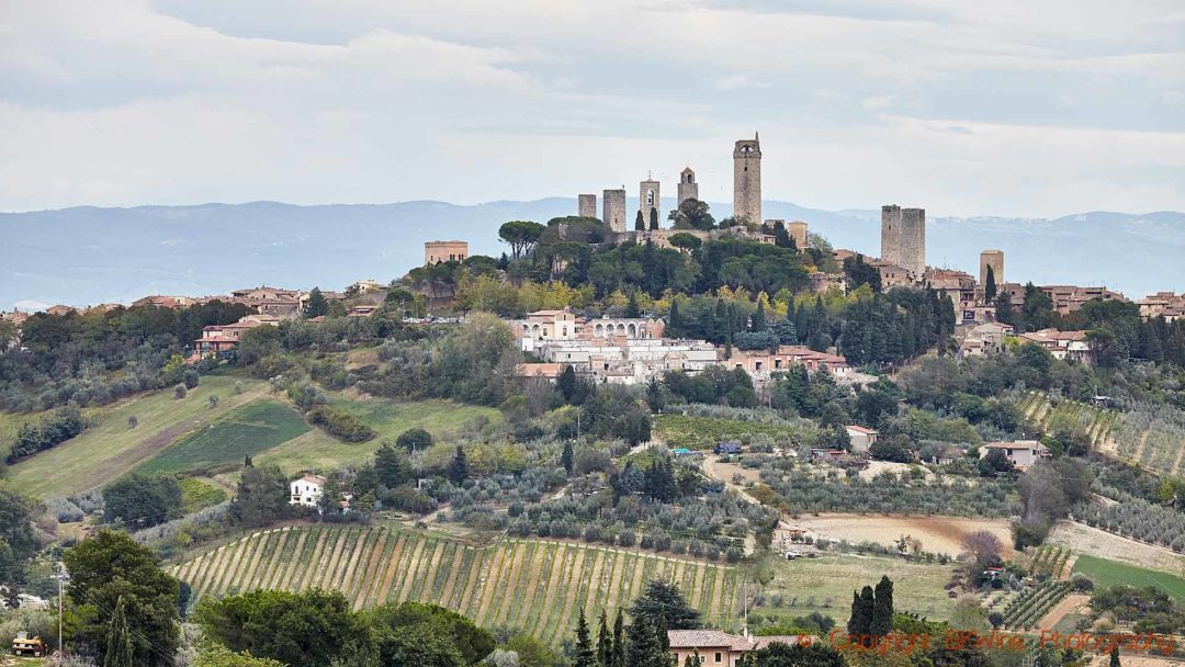 Medieval towers in a village on a Tuscan hilltop