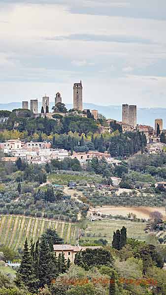 Medieval towers in a village on a Tuscan hilltop