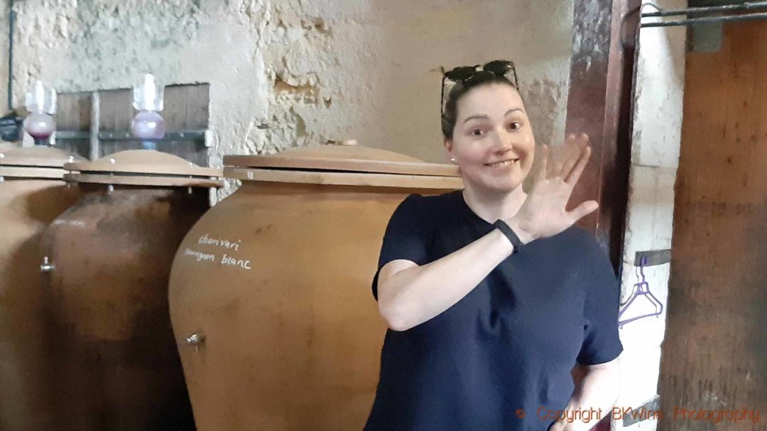 Nea Berglund in the amphora cellar at Chateau Carsin, Bordeaux