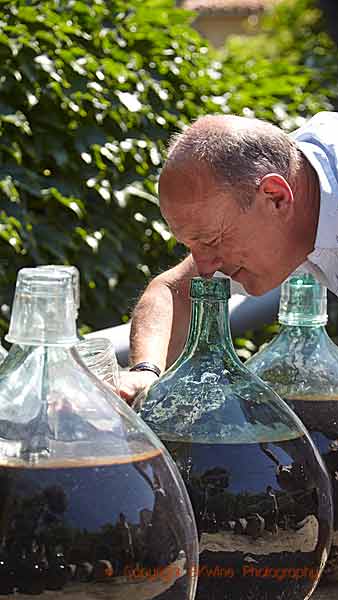 Vin doux naturel (VDN) maturing in the sunshine in demi-johns, Roussillon