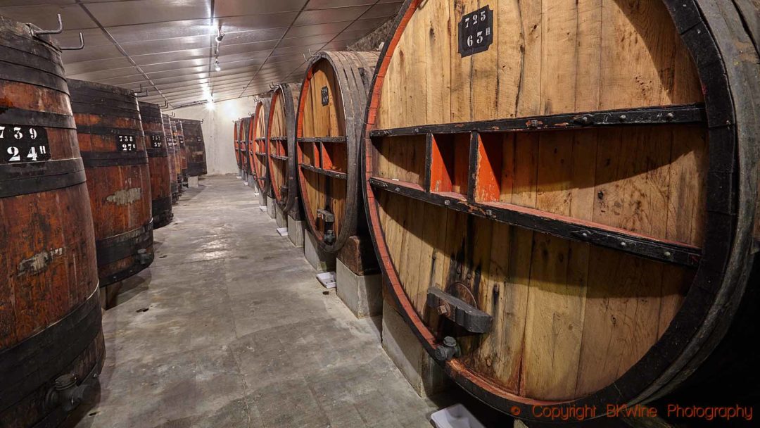 Old oak vats in a wine cellar in Maury, Roussillon