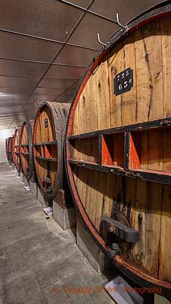 Old oak vats in a wine cellar in Maury, Roussillon