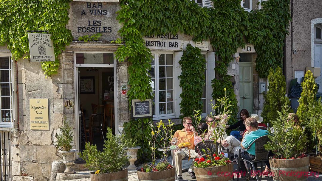 Afternoon break with a coffee or glass of wine in a wine bar in Sancerre, Loire Valley