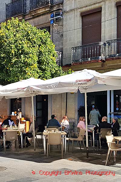 A cafe in a town square in Jerez de la Frontera, the sherry town in Andalusia