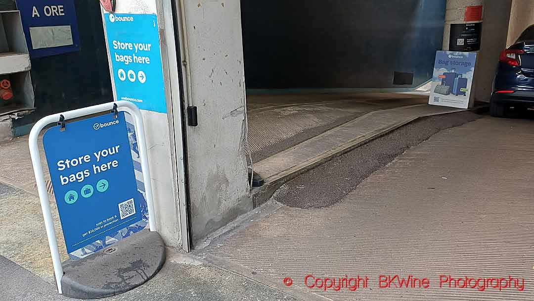 A bag storage facility in a parking garage