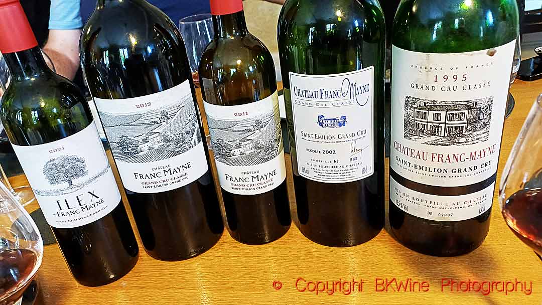 A few wines tasted over lunch on a visit in Saint Emilion at Chateau Franc-Mayne, 1995-2021, Bordeaux