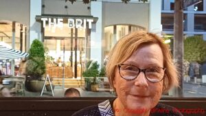 Britt, BKWine, at the Alma restaurant with The Brit behind at Britomart, Auckland, New Zealand,