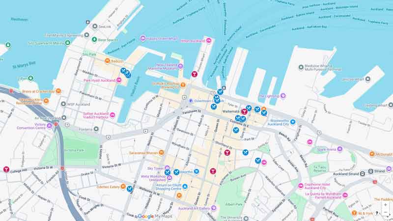 Restaurants in Auckland map